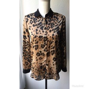 Zara Leopard Long Sleeve Shirt with hidden buttons